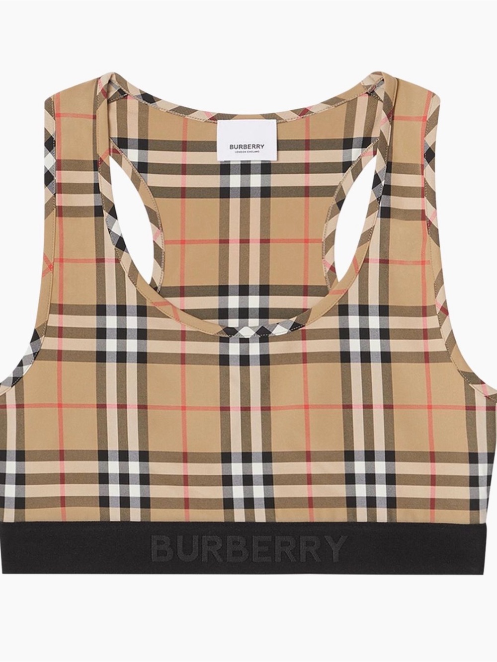 Burberry Check Racerback Crop Top - Tan/Black/Red